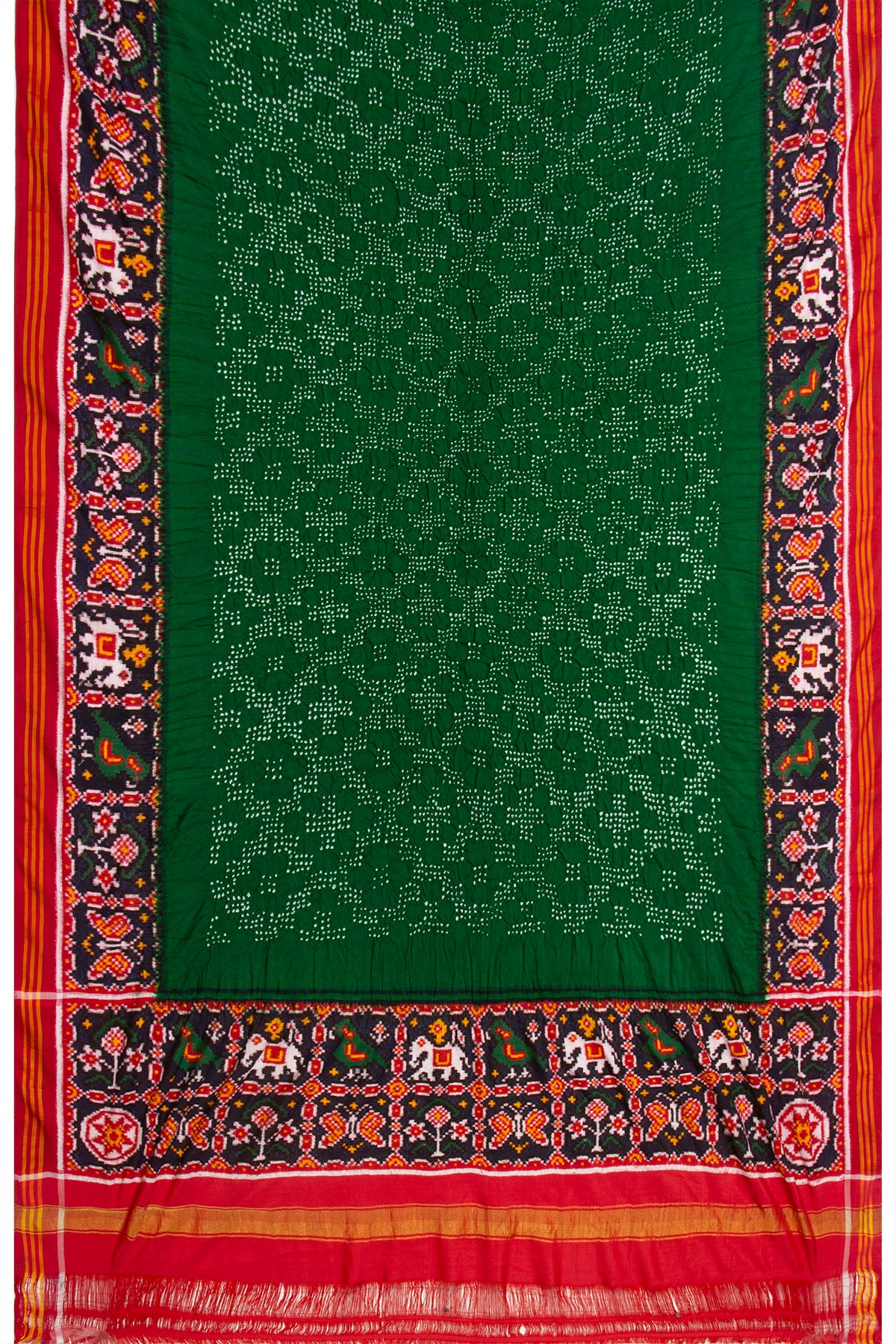 Patan Patola Silk Ikat Bandhani Dark Green Dupatta