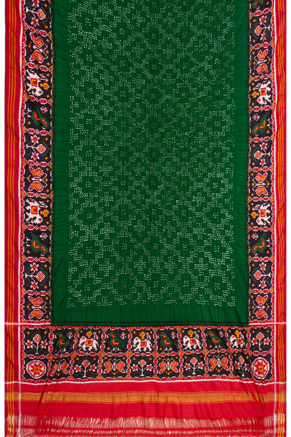 Patan Patola Silk Ikat Bandhani Dark Green Dupatta
