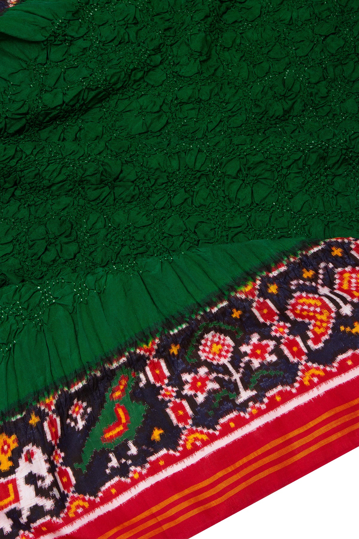 Patan Patola Silk Ikat Bandhani Dark Green Dupatta