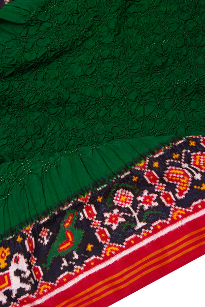 Patan Patola Silk Ikat Bandhani Dark Green Dupatta