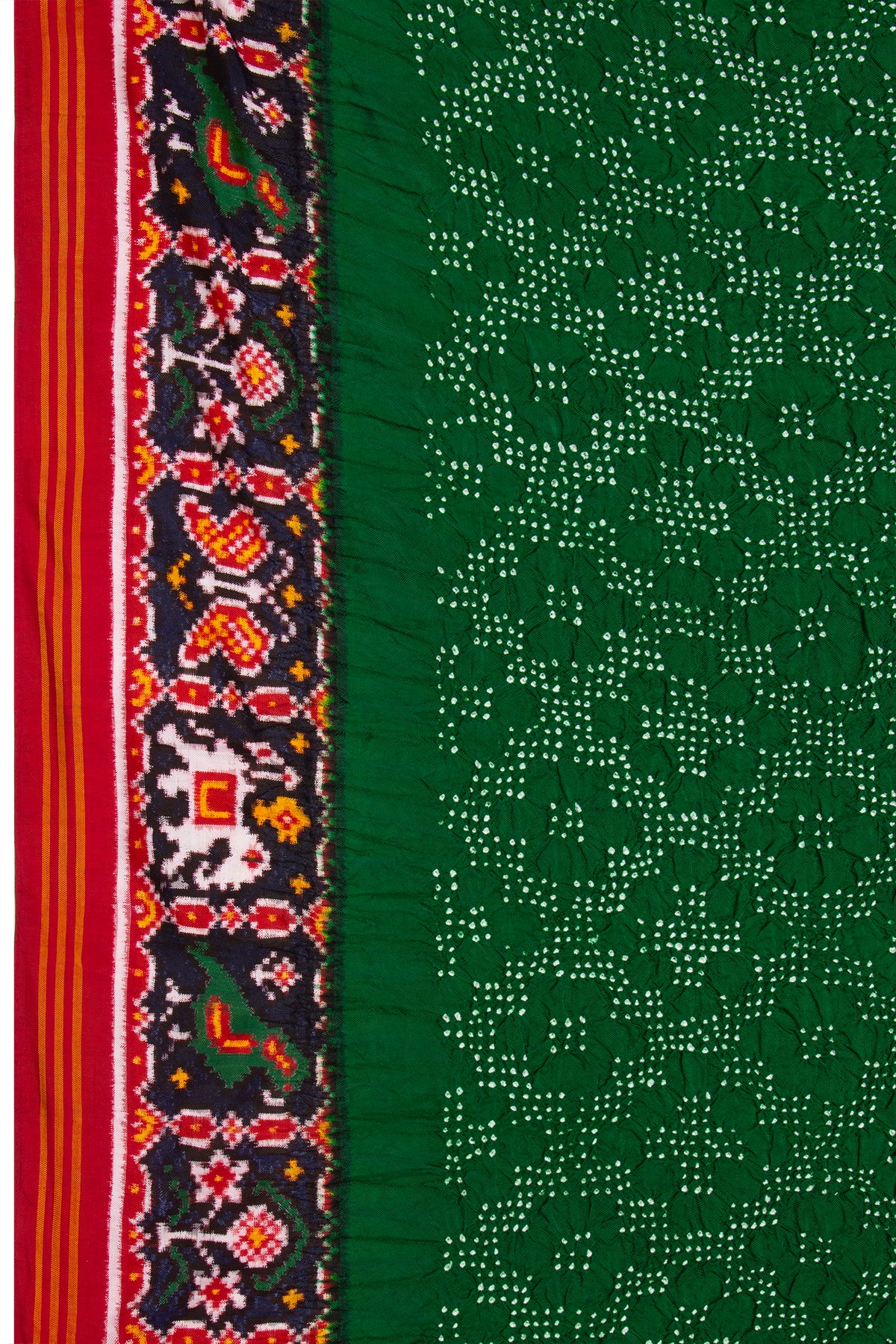 Patan Patola Silk Ikat Bandhani Dark Green Dupatta