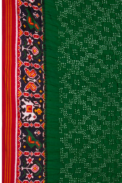 Patan Patola Silk Ikat Bandhani Dark Green Dupatta