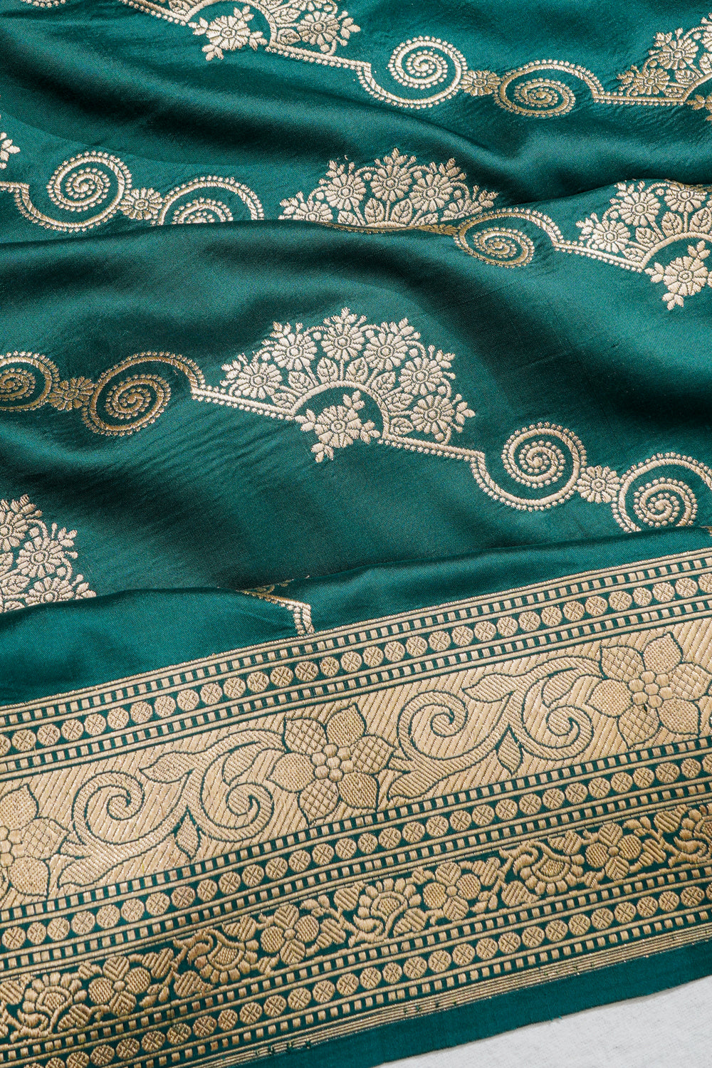 Banarasi Silk Kadwa Jaal Teal Green Saree