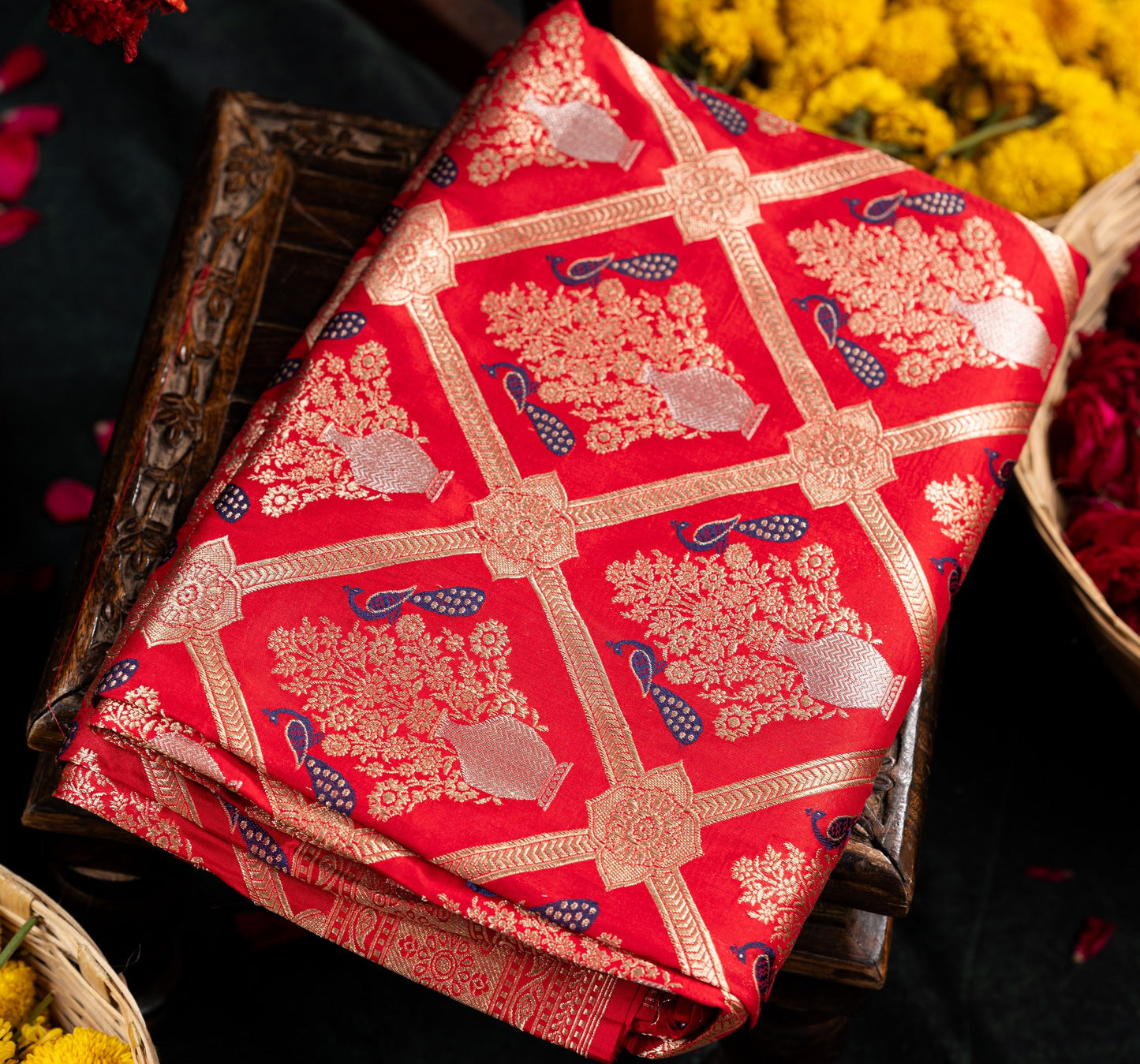 Banarasi Silk Jaal Red Saree