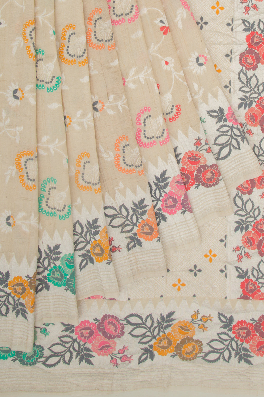 Banarasi Tussar Georgette Jaal Beige Saree