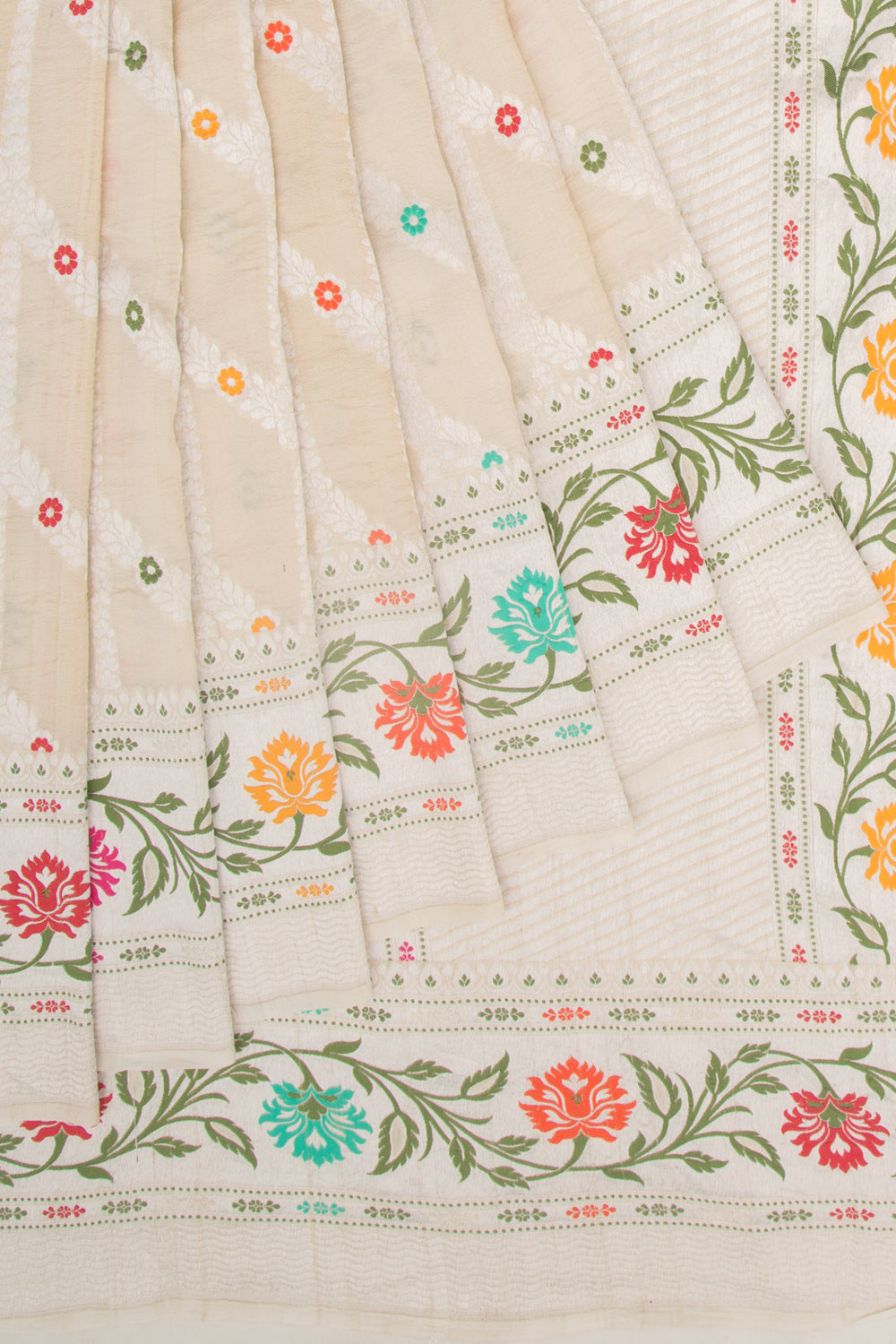 Banarasi Tussar Georgette Brocade Beige Saree