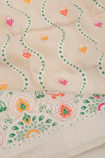 Banarasi Tussar Georgette Brocade Beige Saree