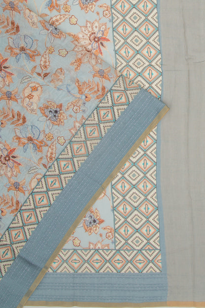 Chanderi Silk Floral Printed Blue Saree