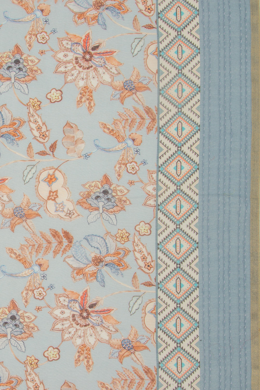 Chanderi Silk Floral Printed Blue Saree