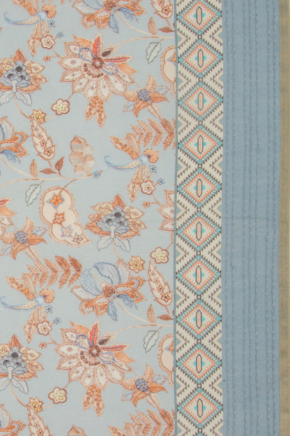 Chanderi Silk Floral Printed Blue Saree