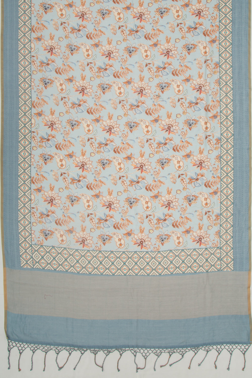 Chanderi Silk Floral Printed Blue Saree