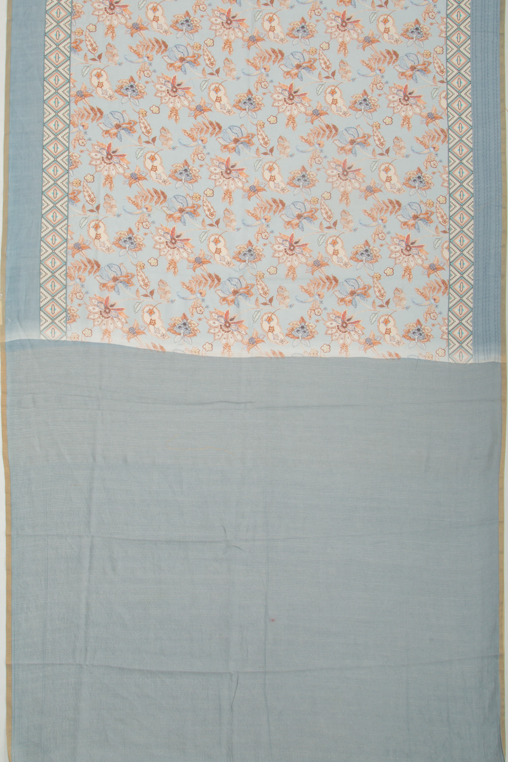 Chanderi Silk Floral Printed Blue Saree