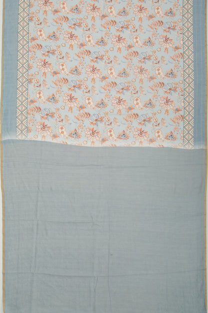 Chanderi Silk Floral Printed Blue Saree