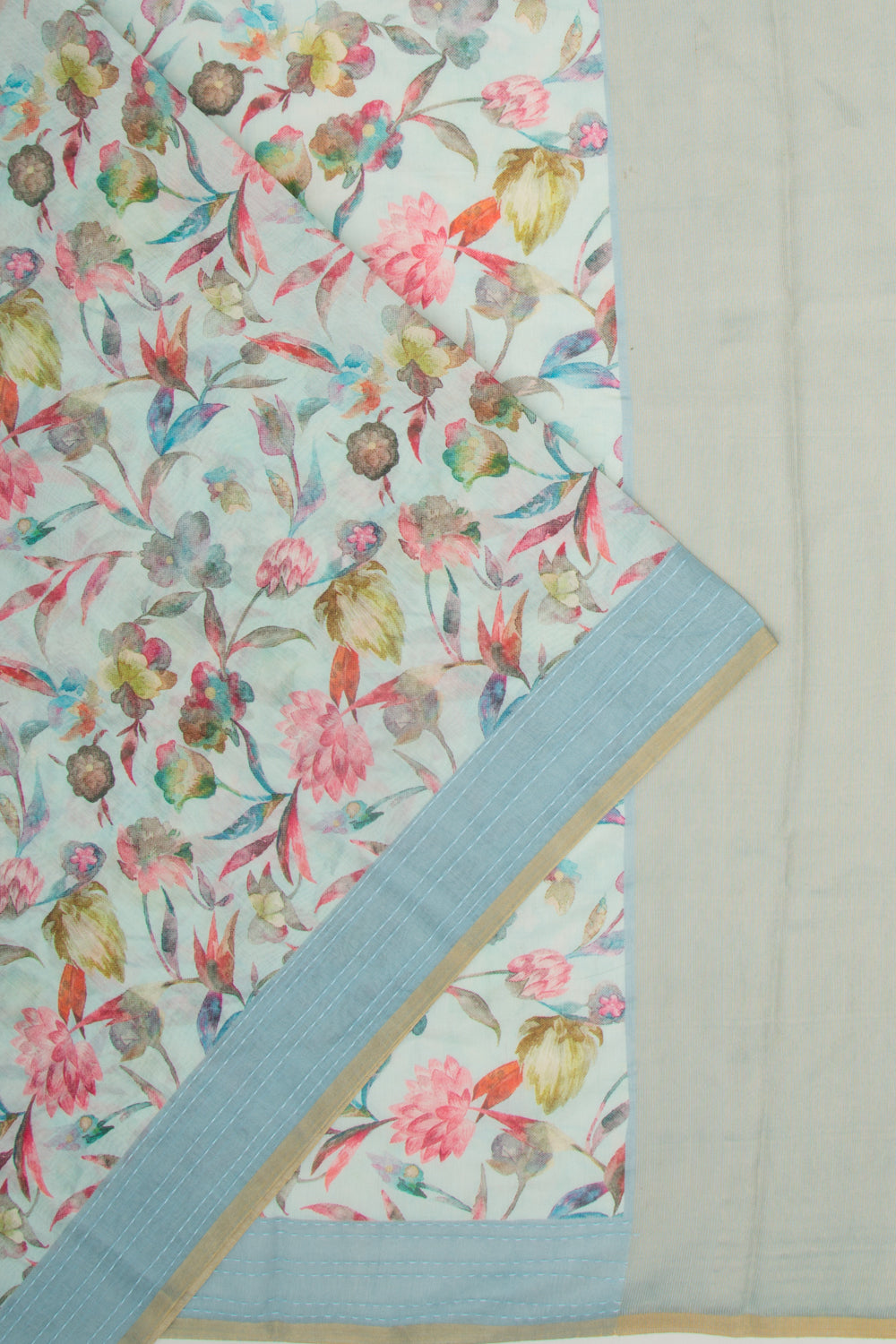 Chanderi Silk Floral Printed Pastel Blue Saree