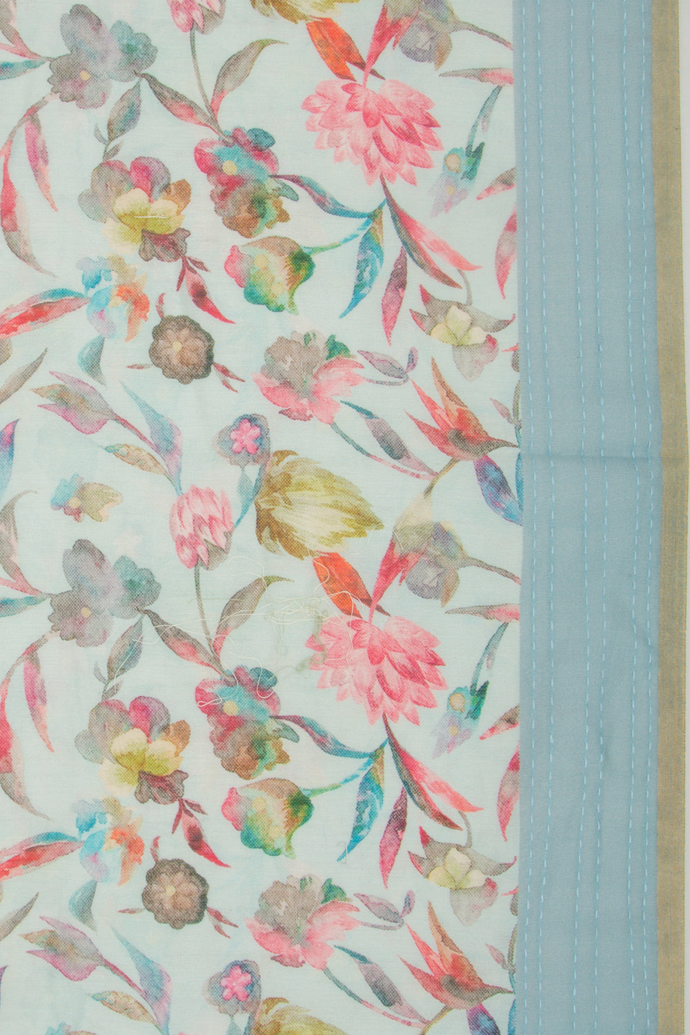 Chanderi Silk Floral Printed Pastel Blue Saree