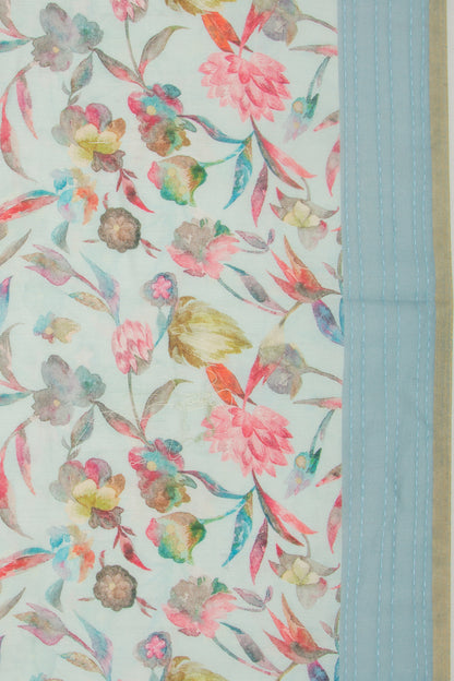 Chanderi Silk Floral Printed Pastel Blue Saree