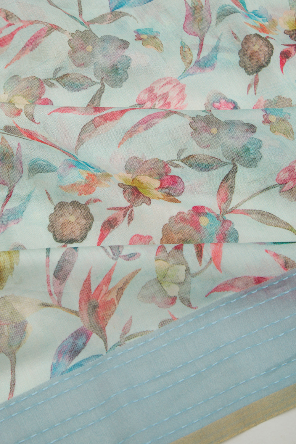 Chanderi Silk Floral Printed Pastel Blue Saree