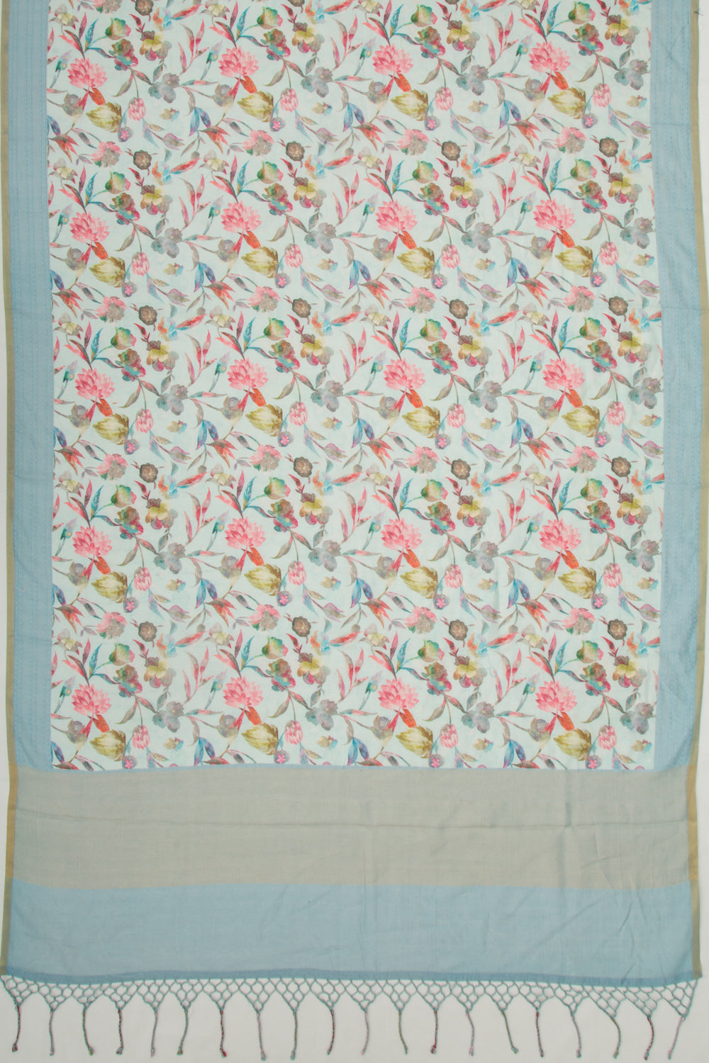 Chanderi Silk Floral Printed Pastel Blue Saree