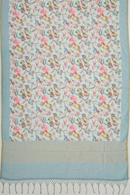 Chanderi Silk Floral Printed Pastel Blue Saree