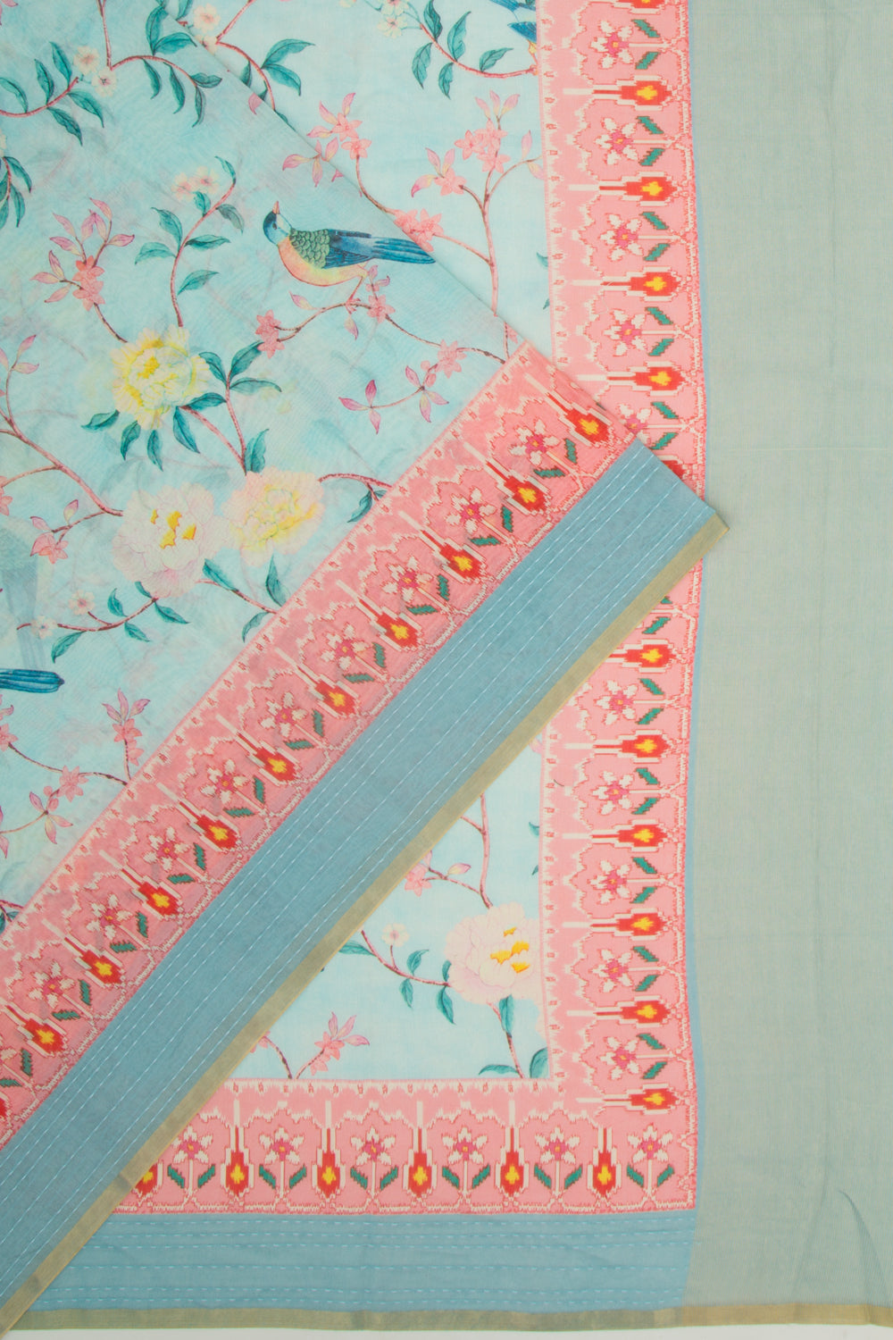 Chanderi Silk Floral Printed Sky Blue Saree