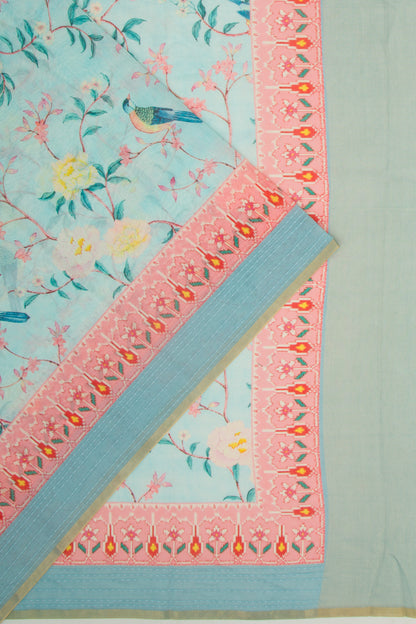 Chanderi Silk Floral Printed Sky Blue Saree