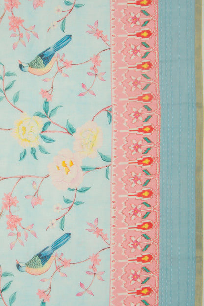 Chanderi Silk Floral Printed Sky Blue Saree