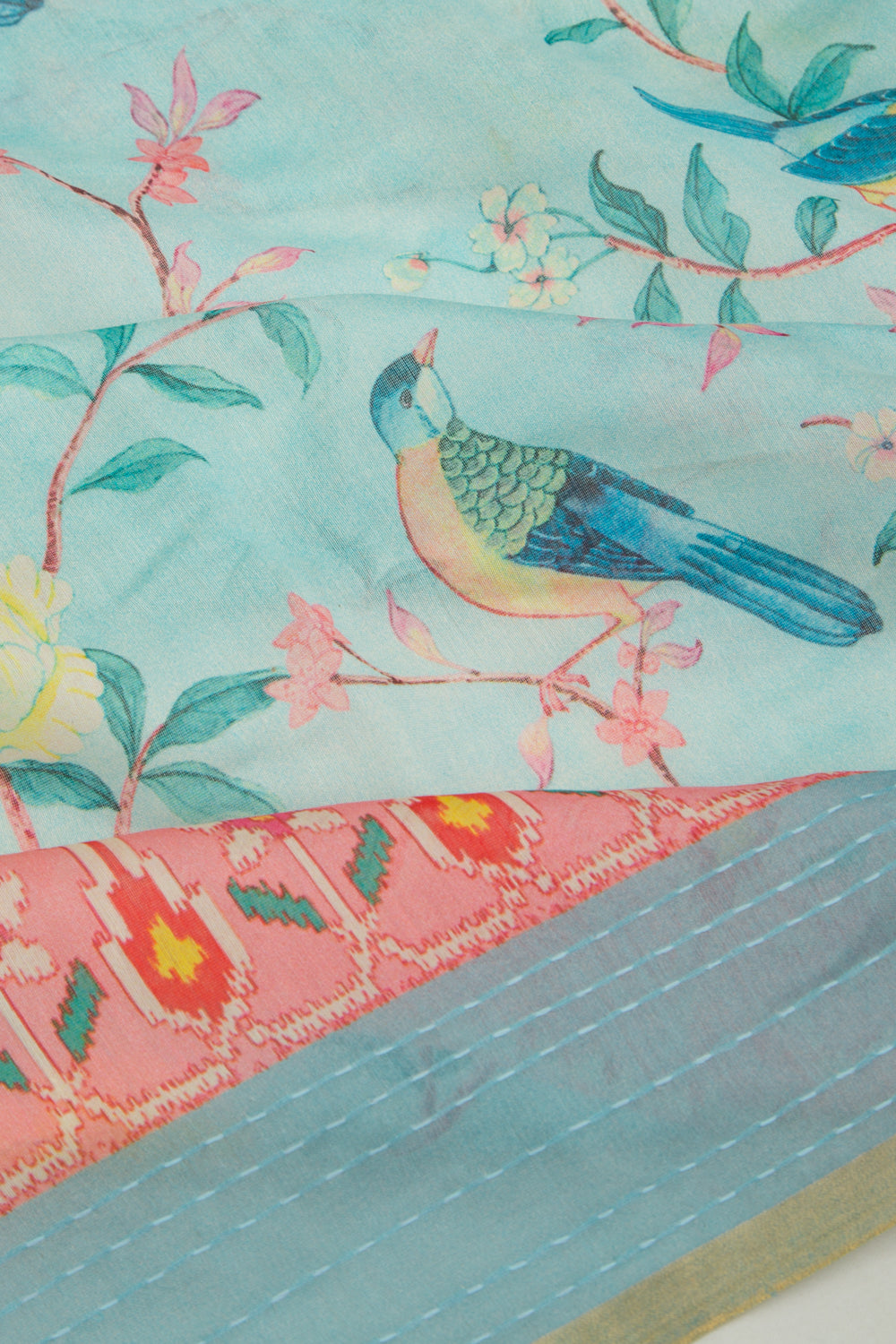 Chanderi Silk Floral Printed Sky Blue Saree