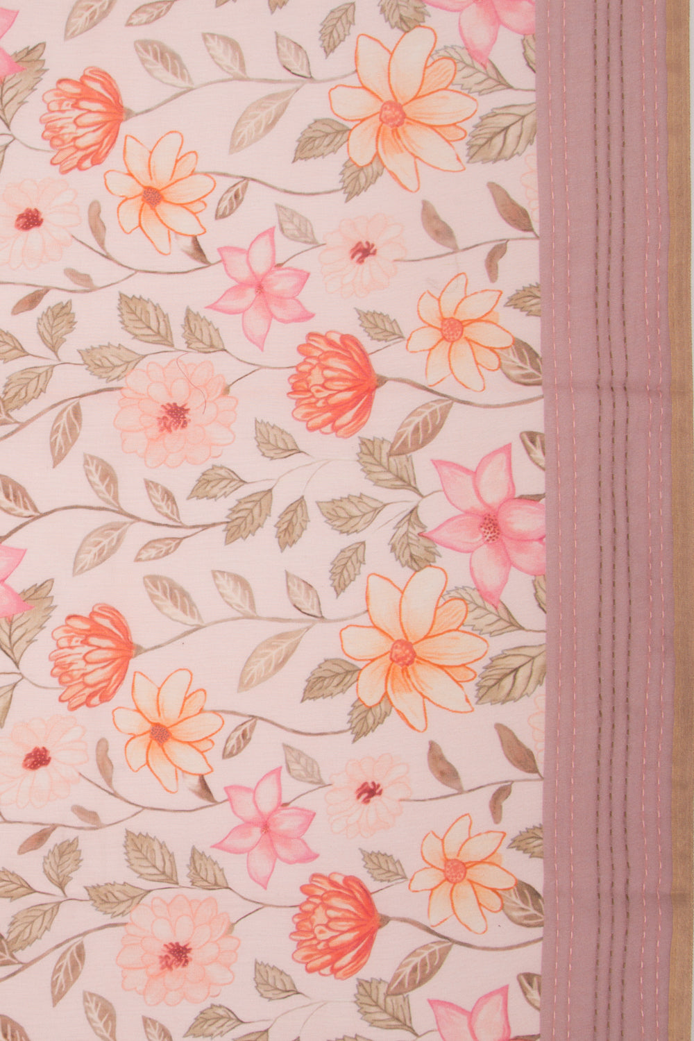 Chanderi Silk Floral Printed Pastel Orange Saree