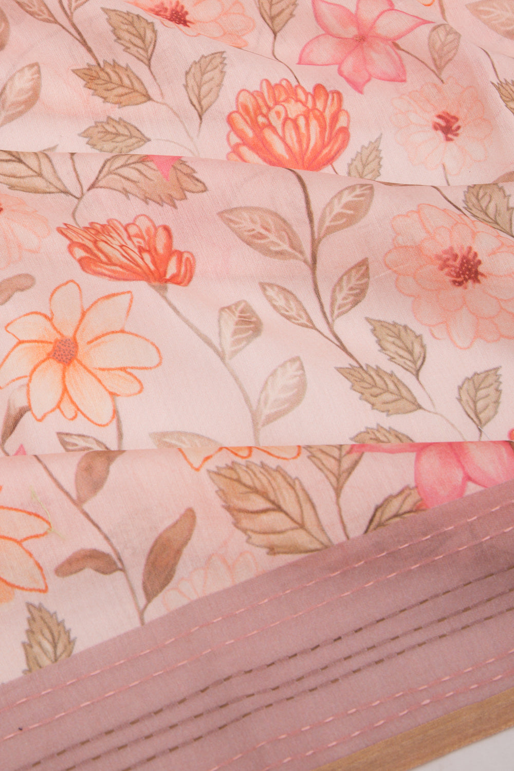 Chanderi Silk Floral Printed Pastel Orange Saree