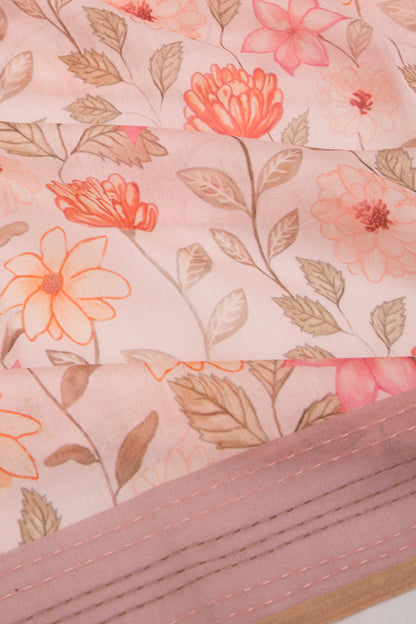 Chanderi Silk Floral Printed Pastel Orange Saree