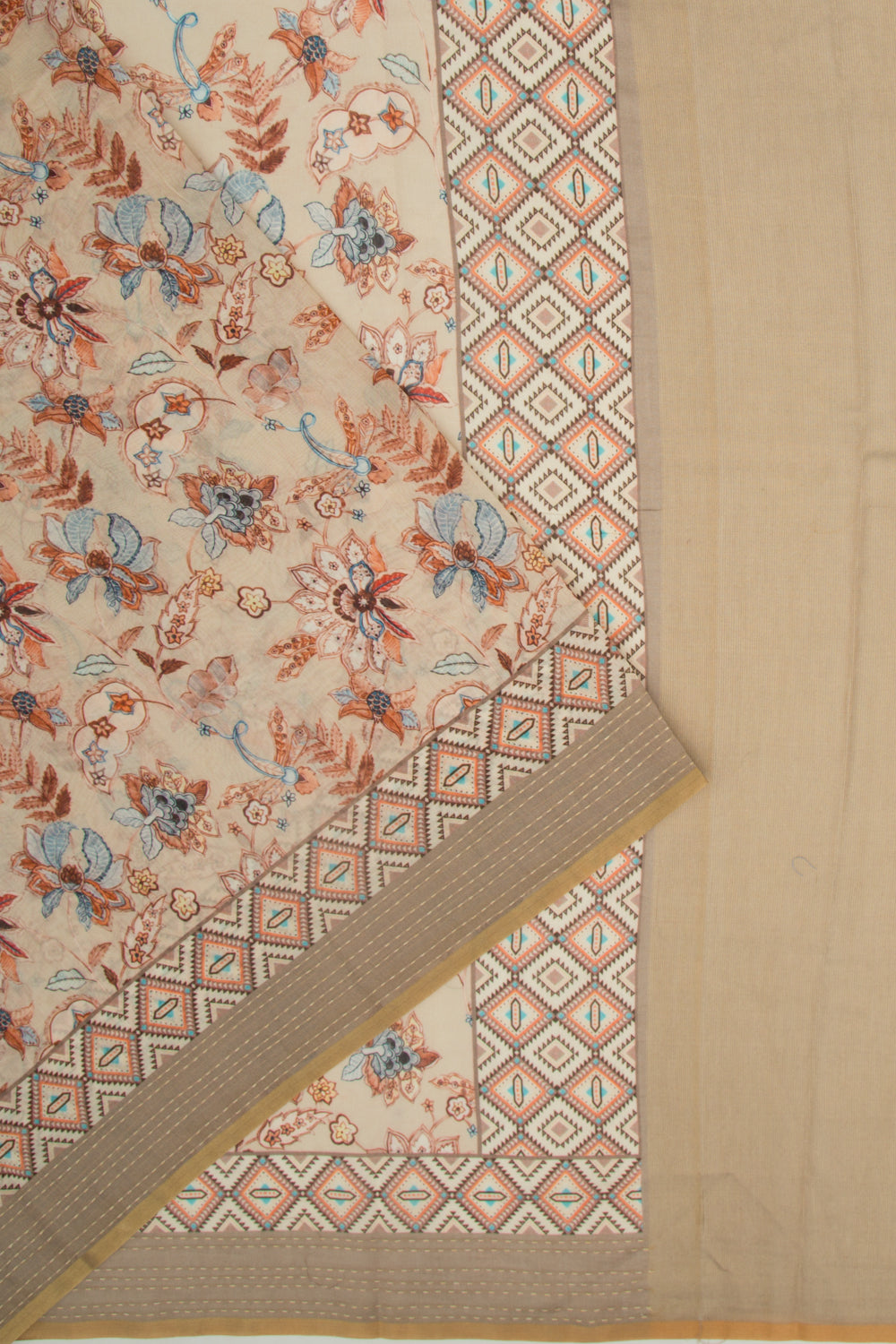 Chanderi Silk Printed Cream Saree