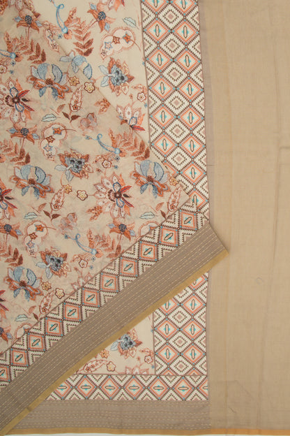 Chanderi Silk Printed Cream Saree