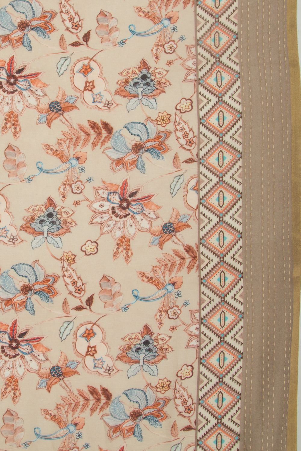 Chanderi Silk Printed Cream Saree