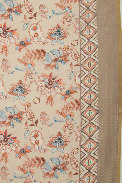 Chanderi Silk Printed Cream Saree