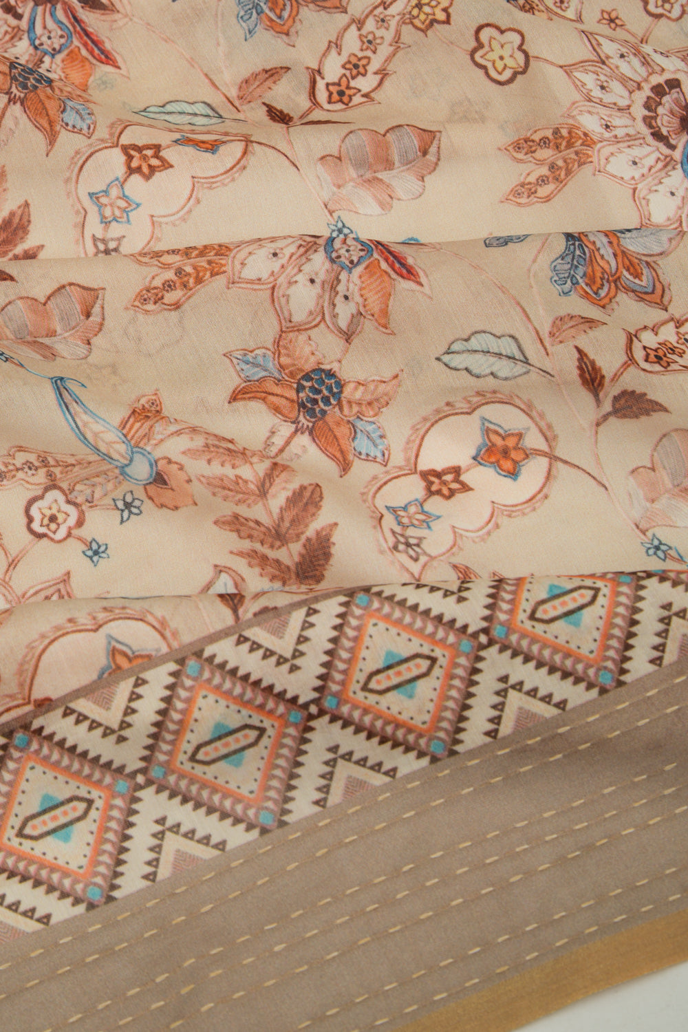 Chanderi Silk Printed Cream Saree