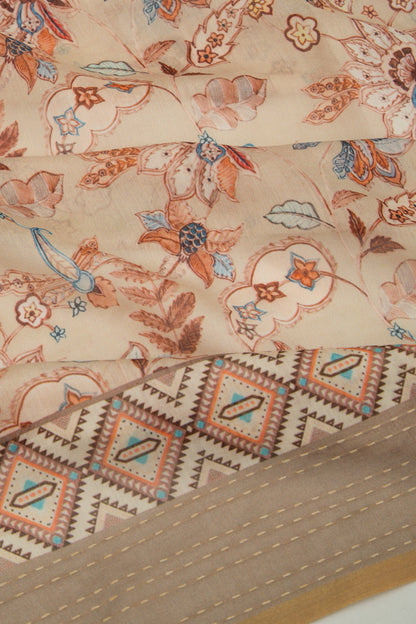 Chanderi Silk Printed Cream Saree