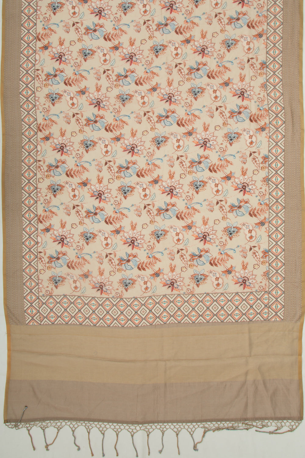 Chanderi Silk Printed Cream Saree