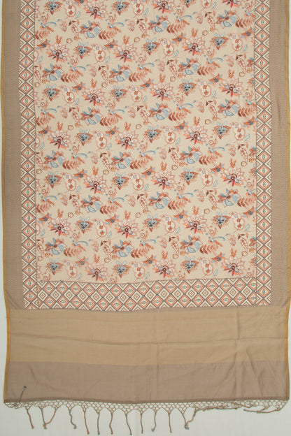 Chanderi Silk Printed Cream Saree