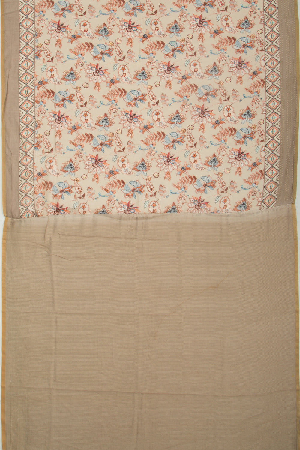 Chanderi Silk Printed Cream Saree