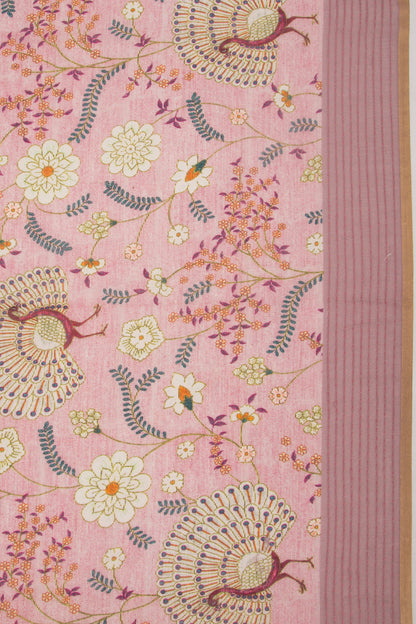 Chanderi Silk Floral Printed Baby Pink Saree