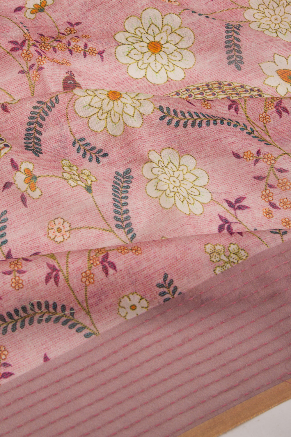 Chanderi Silk Floral Printed Baby Pink Saree
