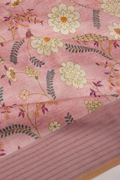 Chanderi Silk Floral Printed Baby Pink Saree