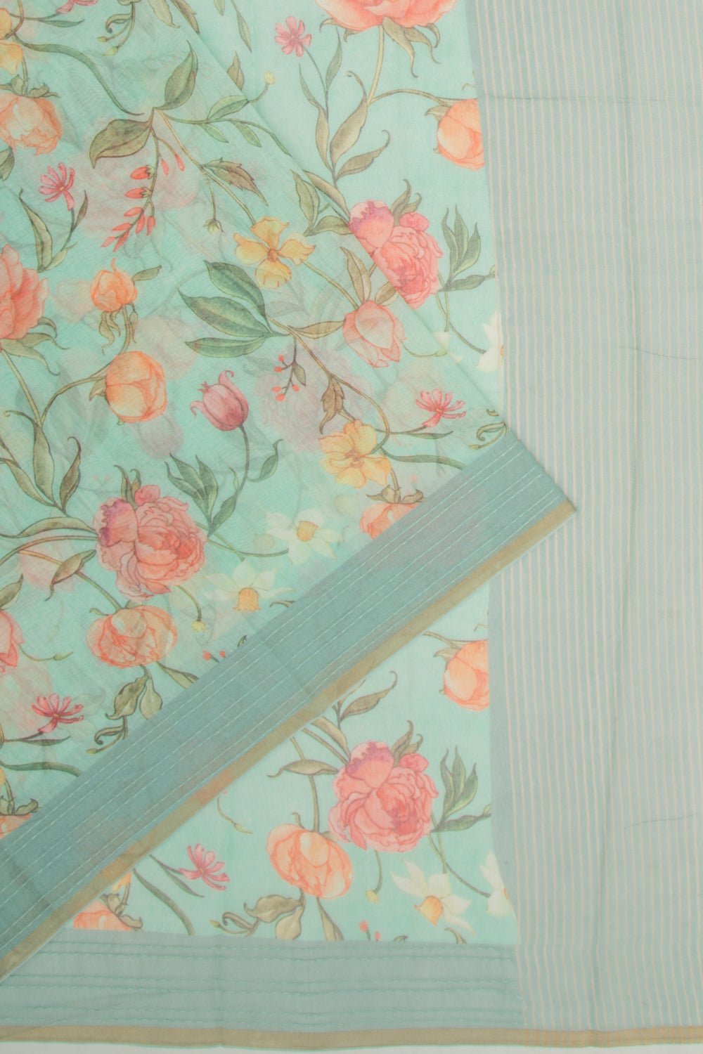 Chanderi Silk Floral Printed Sea Green Saree