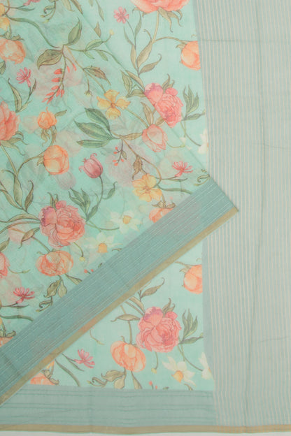 Chanderi Silk Floral Printed Sea Green Saree
