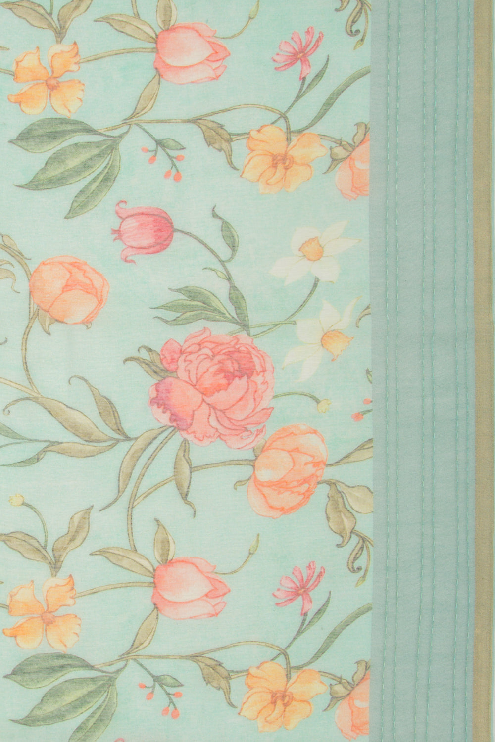 Chanderi Silk Floral Printed Sea Green Saree