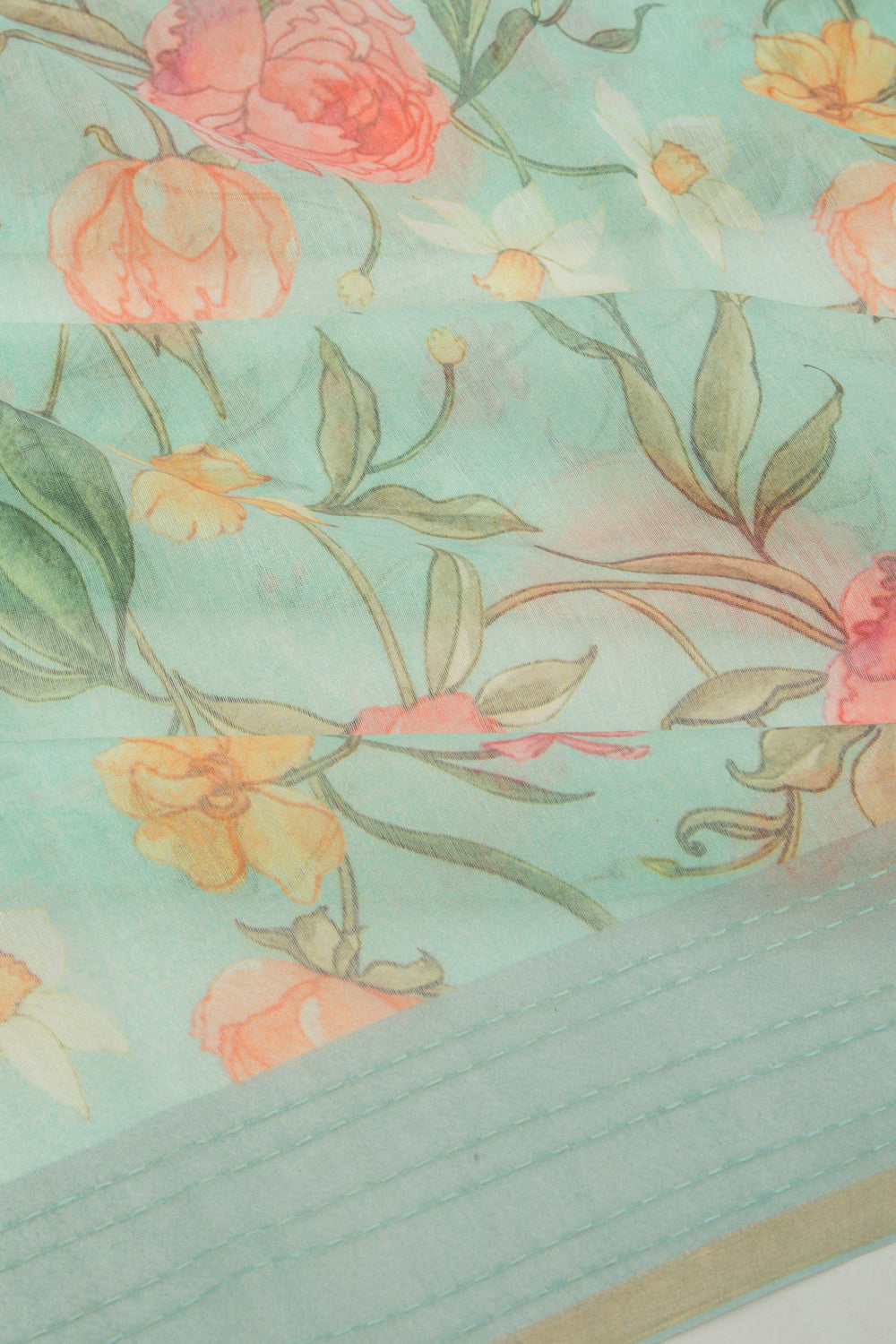 Chanderi Silk Floral Printed Sea Green Saree