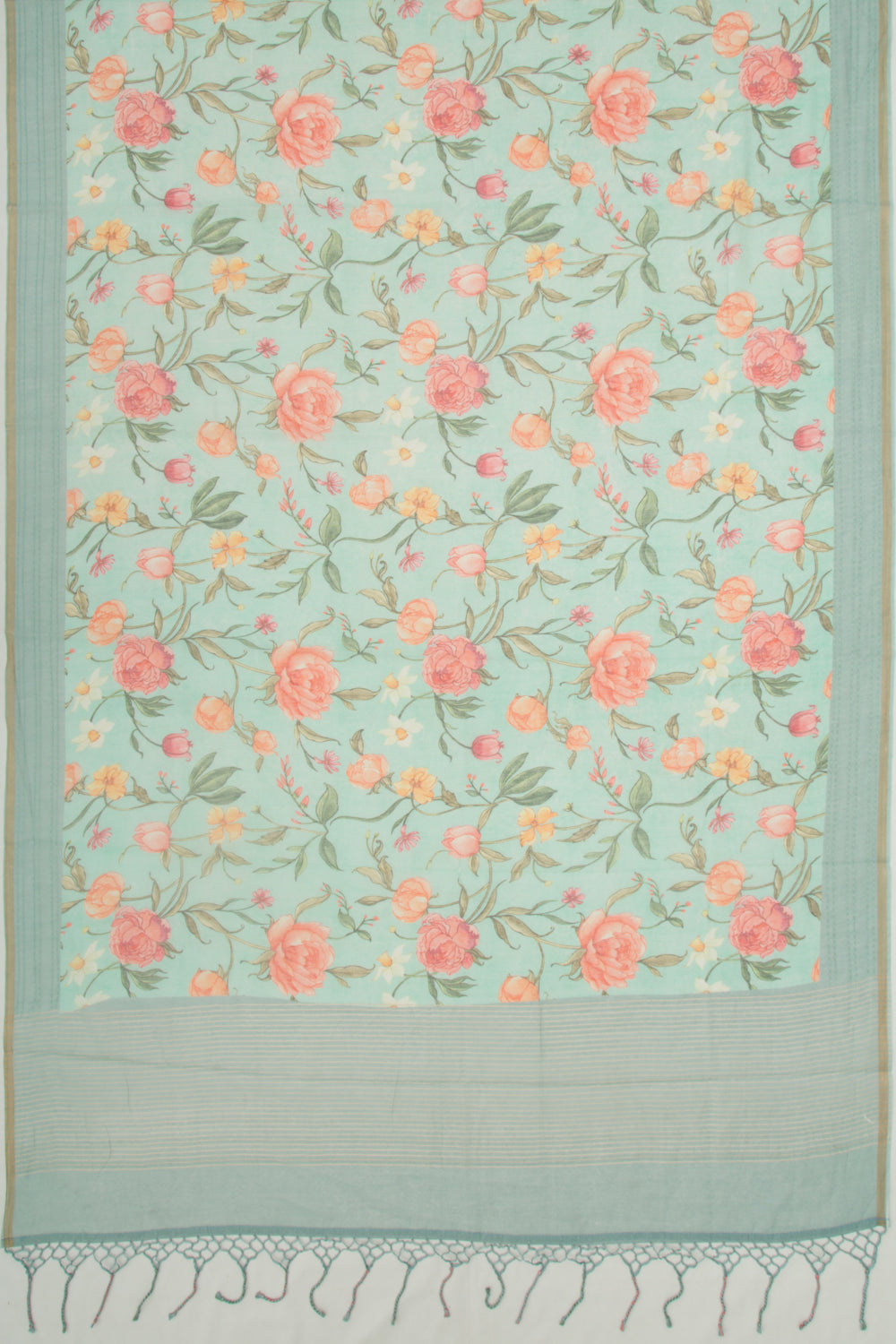 Chanderi Silk Floral Printed Sea Green Saree