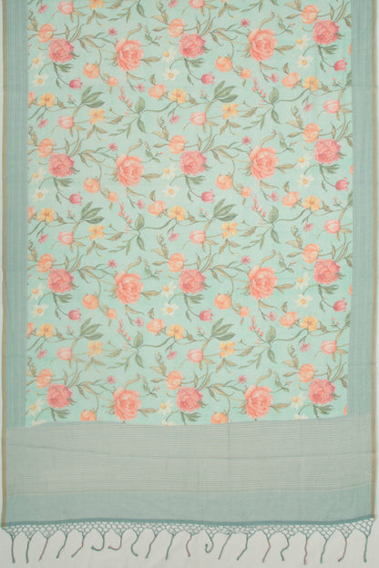 Chanderi Silk Floral Printed Sea Green Saree