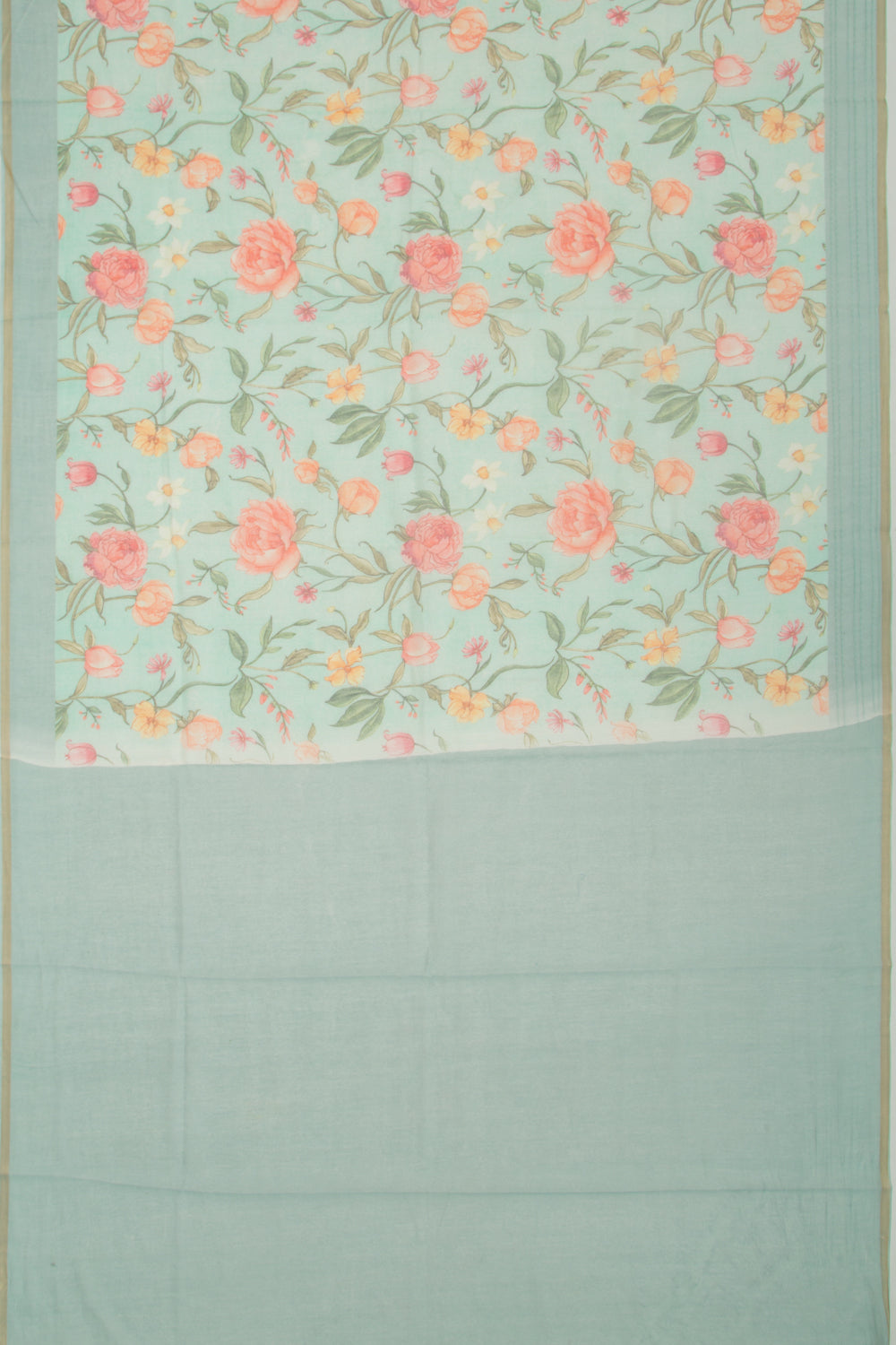 Chanderi Silk Floral Printed Sea Green Saree