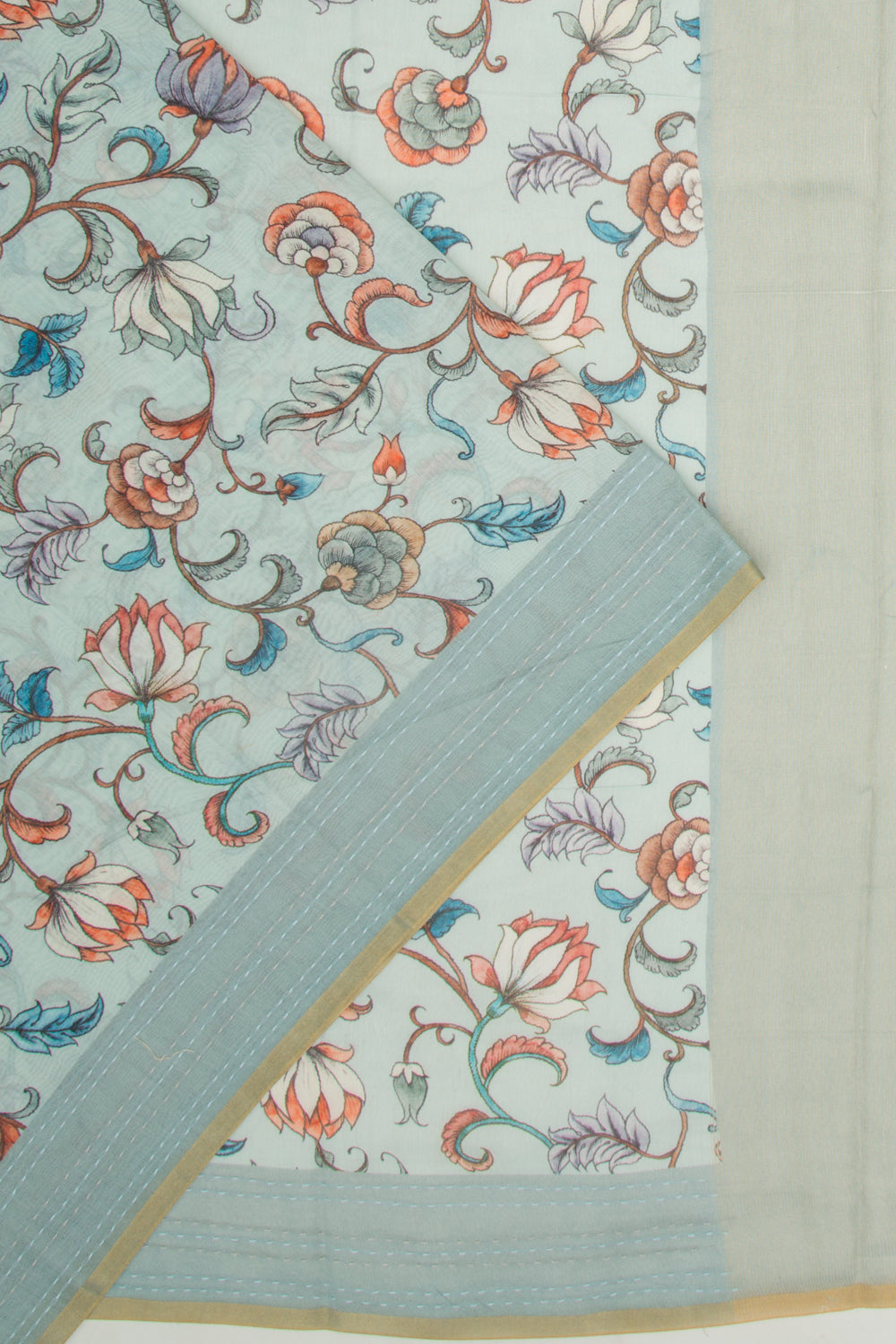 Chanderi Silk Floral Printed Sky Blue Saree